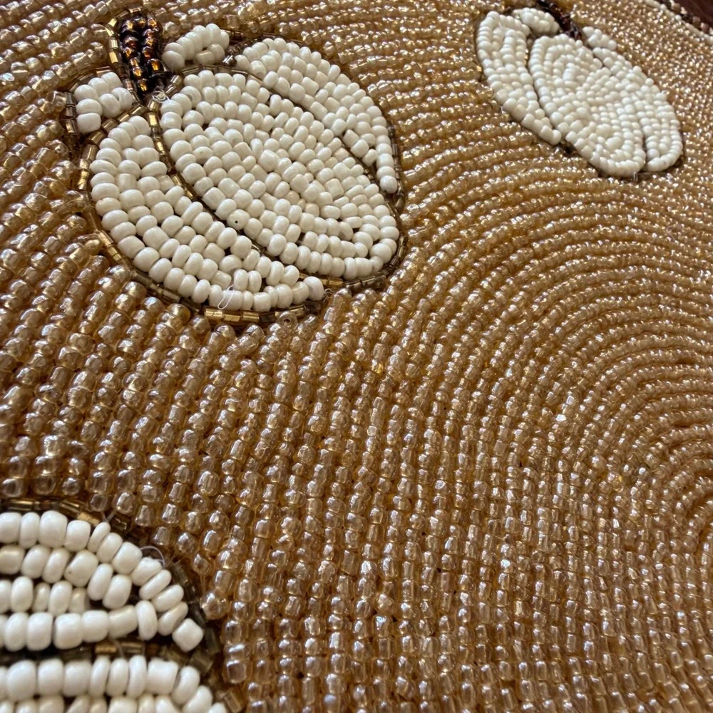 India Beaded Placemats Set of 6 Gold White New Pumpkin Harvest Fall Cottagecore